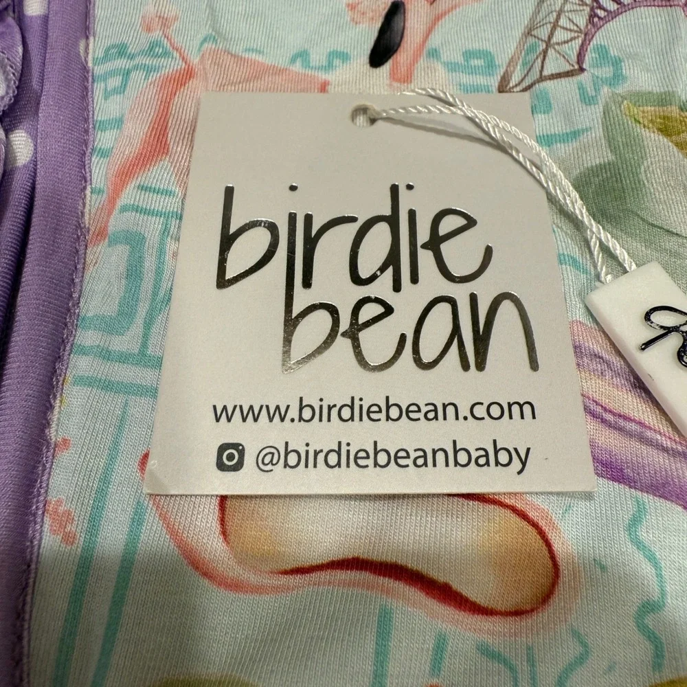 Birdie Bean Zipper‎ Pajamas Emilie in Paris Print Ruffle Trim Footed 2T